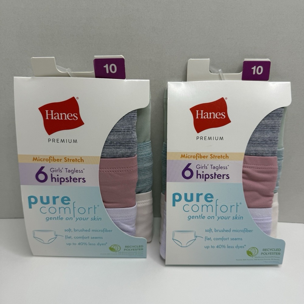 Hanes Premium Pure Comfort Girls Hipster Underwear Size 10 12 Pair Lot GPPMHP